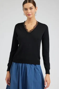 Current Air Knitwear | Sweaters-Lace Detail Sweater Top BLACK