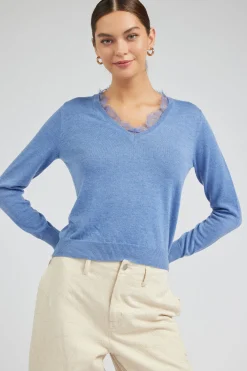 Current Air Knitwear | Sweaters-Lace Detail Sweater Top SOFTBLUE