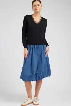Current Air Knitwear | Sweaters-Lace Detail Sweater Top BLACK
