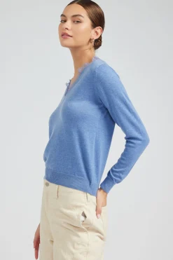 Current Air Knitwear | Sweaters-Lace Detail Sweater Top SOFTBLUE