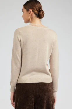Current Air Knitwear | Sweaters-Lace Detail Sweater Top OATMEAL