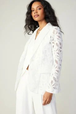 Current Air Coats & Jackets-Lace Single Breasted Blazer WHITE