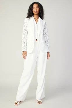 Current Air Coats & Jackets-Lace Single Breasted Blazer WHITE