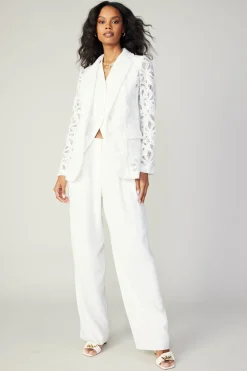 Current Air Coats & Jackets-Lace Single Breasted Blazer WHITE