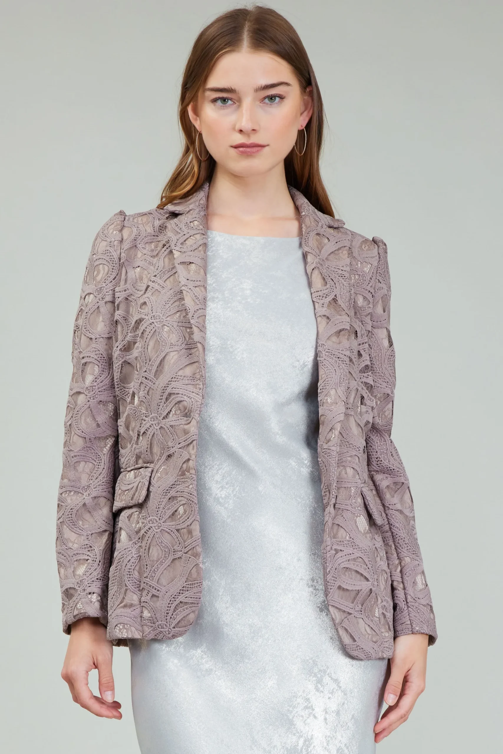 Current Air Coats & Jackets-Lace Single Breasted Blazer TAUPEGREY
