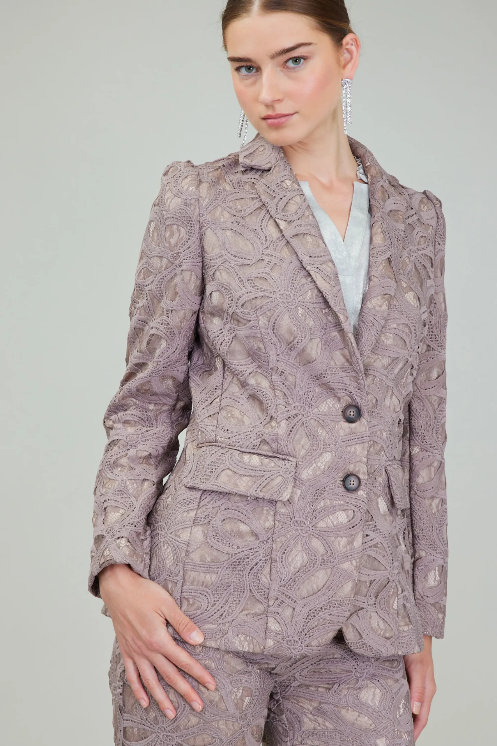 Current Air Coats & Jackets-Lace Single Breasted Blazer TAUPEGREY