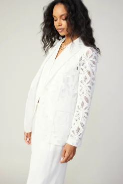 Current Air Coats & Jackets-Lace Single Breasted Blazer WHITE