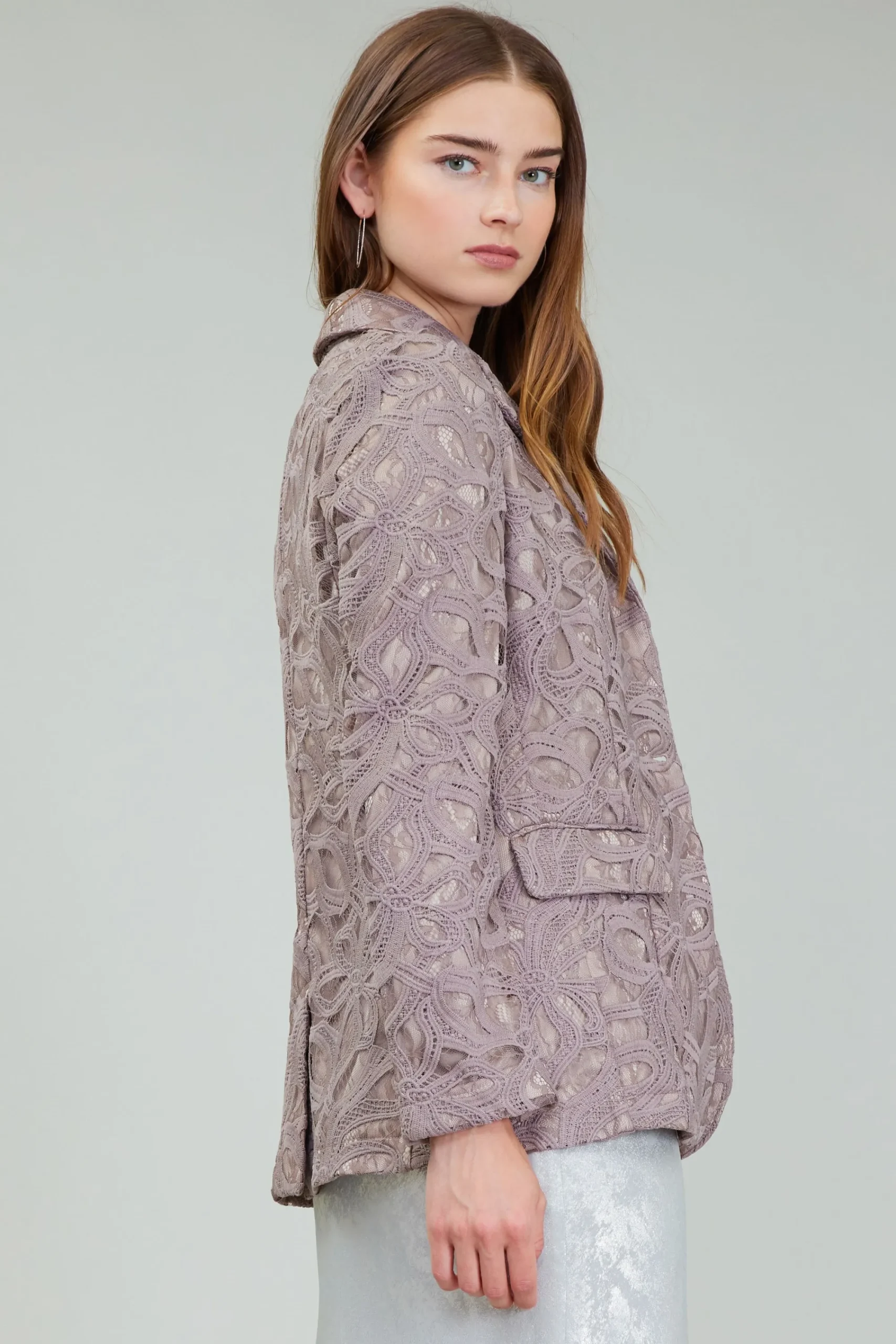Current Air Coats & Jackets-Lace Single Breasted Blazer TAUPEGREY