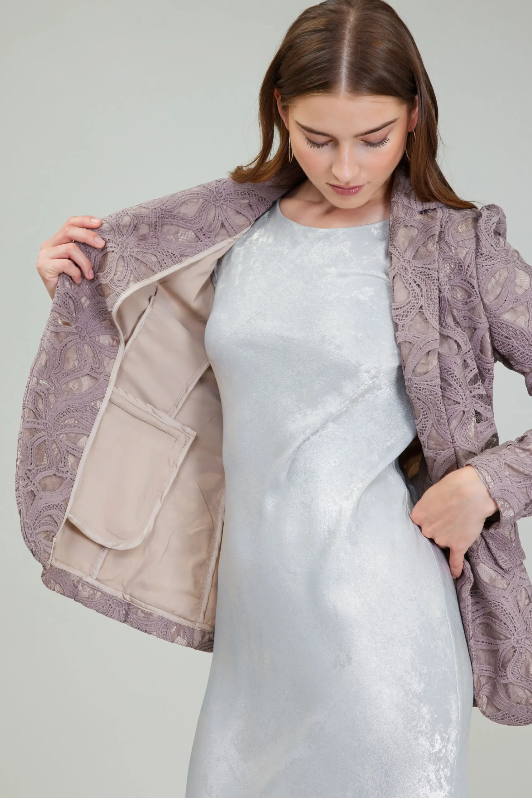 Current Air Coats & Jackets-Lace Single Breasted Blazer TAUPEGREY