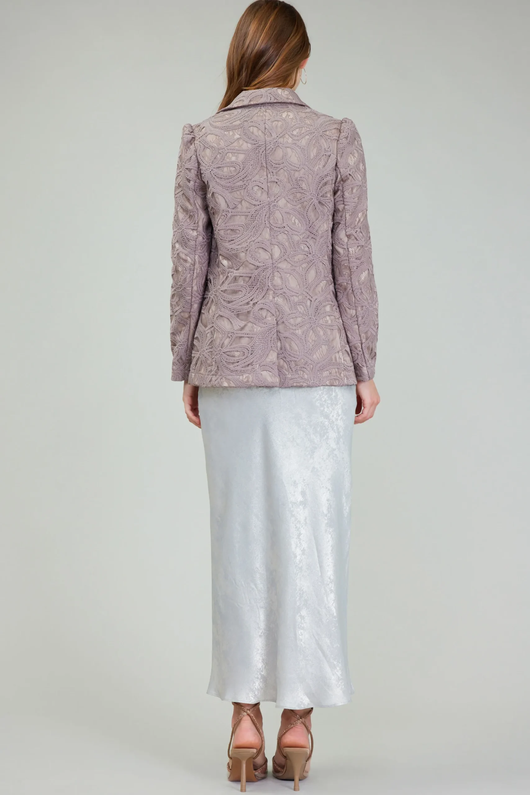 Current Air Coats & Jackets-Lace Single Breasted Blazer TAUPEGREY