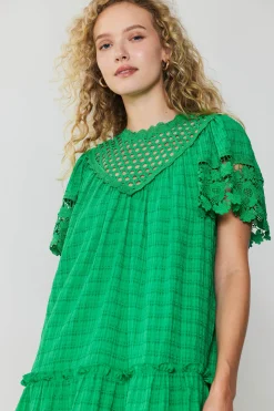 Current Air Mini Dresses-Lace Sleeve Mini Dress GREEN