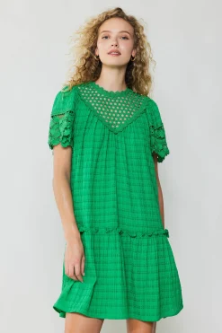 Current Air Mini Dresses-Lace Sleeve Mini Dress GREEN