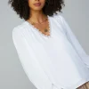 Current Air Long Sleeve Tops-Lace Trim Blouse WHITE