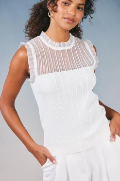 Current Air Knitwear | Sleeveless Tops-Lace Yoke Top WHITE