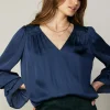 Current Air Long Sleeve Tops-Layered Cuff Blouse NAVY