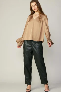 Current Air Long Sleeve Tops-Layered Cuff Blouse SAND