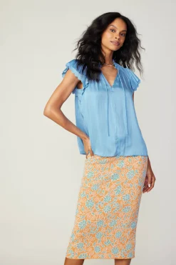 Current Air Short Sleeve Tops-Layered Lace Sleeve Top BABYBLUE