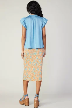 Current Air Short Sleeve Tops-Layered Lace Sleeve Top BABYBLUE