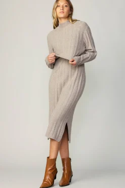 Current Air Sweaters-Layered Sweater Midi Dress OATMEAL