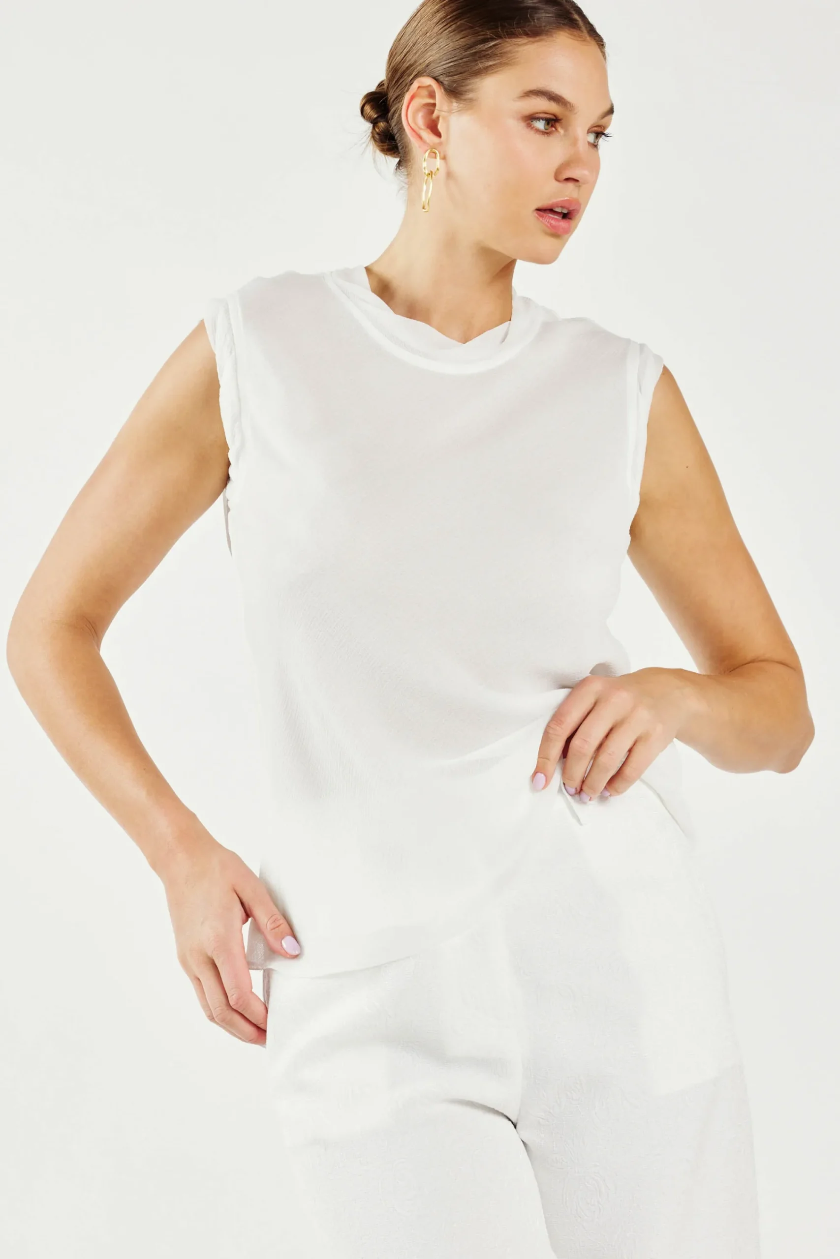 Current Air Sleeveless Tops-Layered Tank Top WHITE