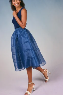 Current Air Skirts-Lined Organza Skirt SLATENAVY