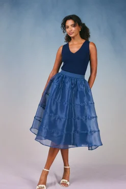 Current Air Skirts-Lined Organza Skirt SLATENAVY