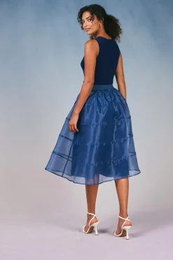 Current Air Skirts-Lined Organza Skirt SLATENAVY