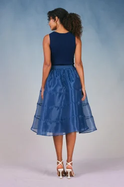 Current Air Skirts-Lined Organza Skirt SLATENAVY