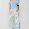 Current Air Pants-Linen Blend Floral Pants BLUE