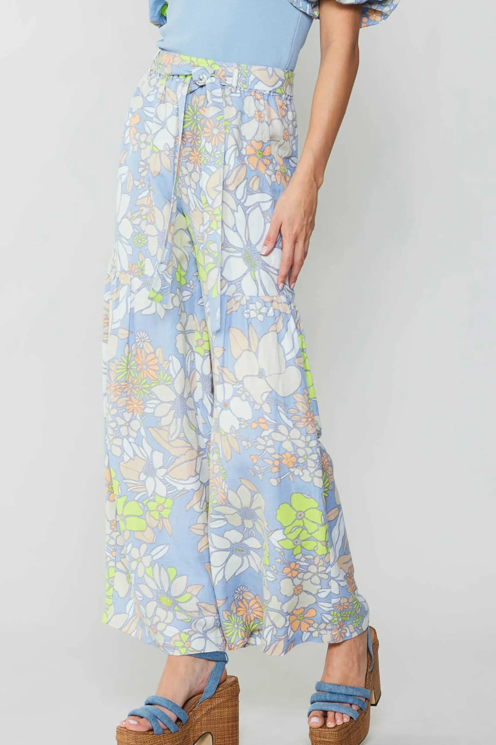 Current Air Pants-Linen Blend Floral Pants BLUE