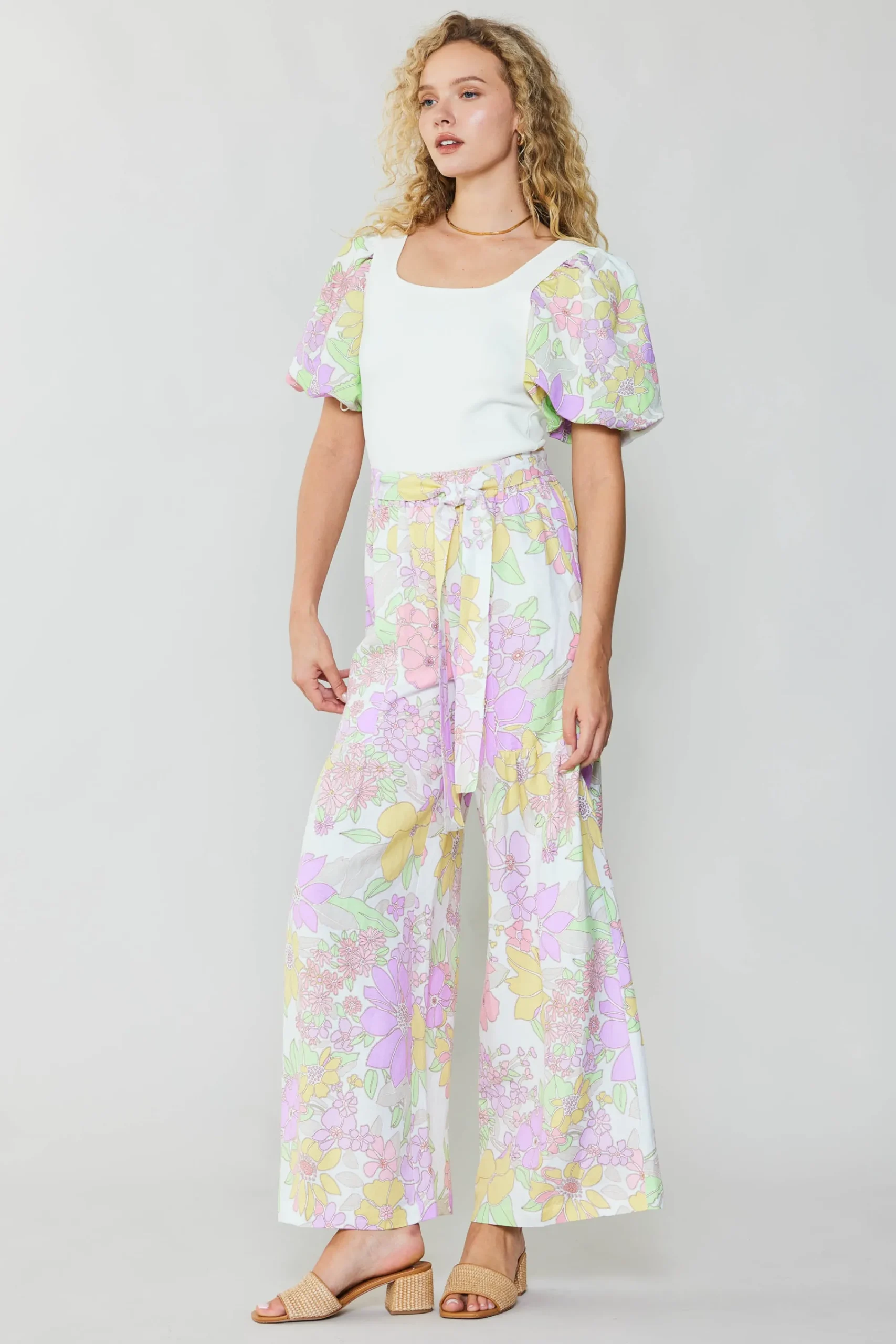 Current Air Pants-Linen Blend Floral Pants PINK