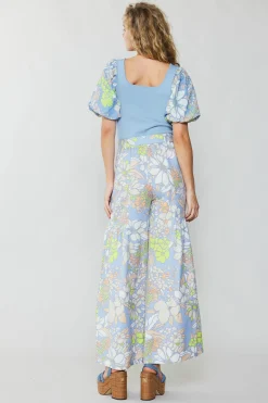 Current Air Pants-Linen Blend Floral Pants BLUE