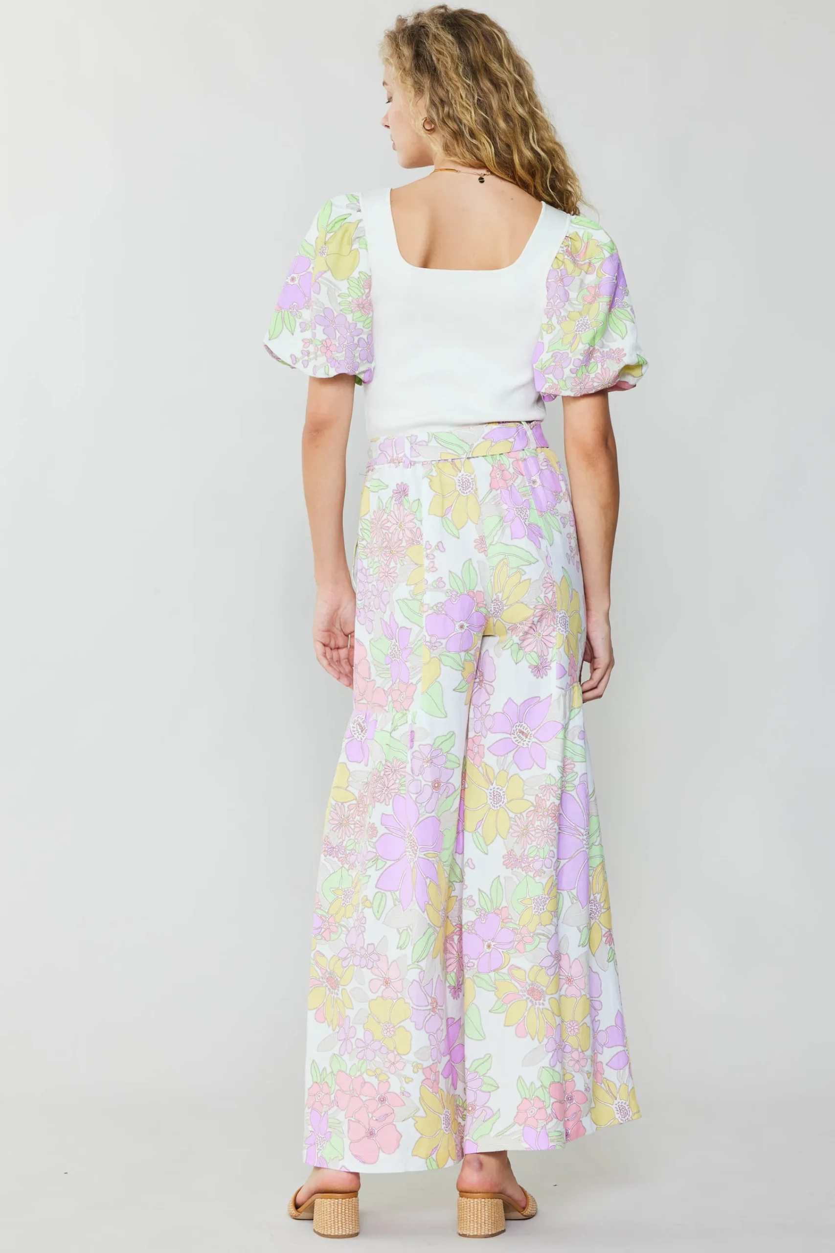 Current Air Pants-Linen Blend Floral Pants PINK