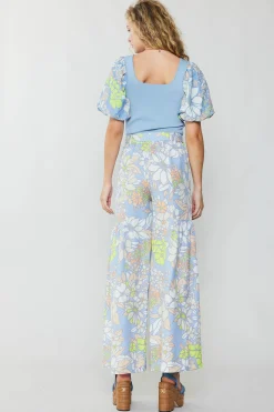 Current Air Pants-Linen Blend Floral Pants BLUE