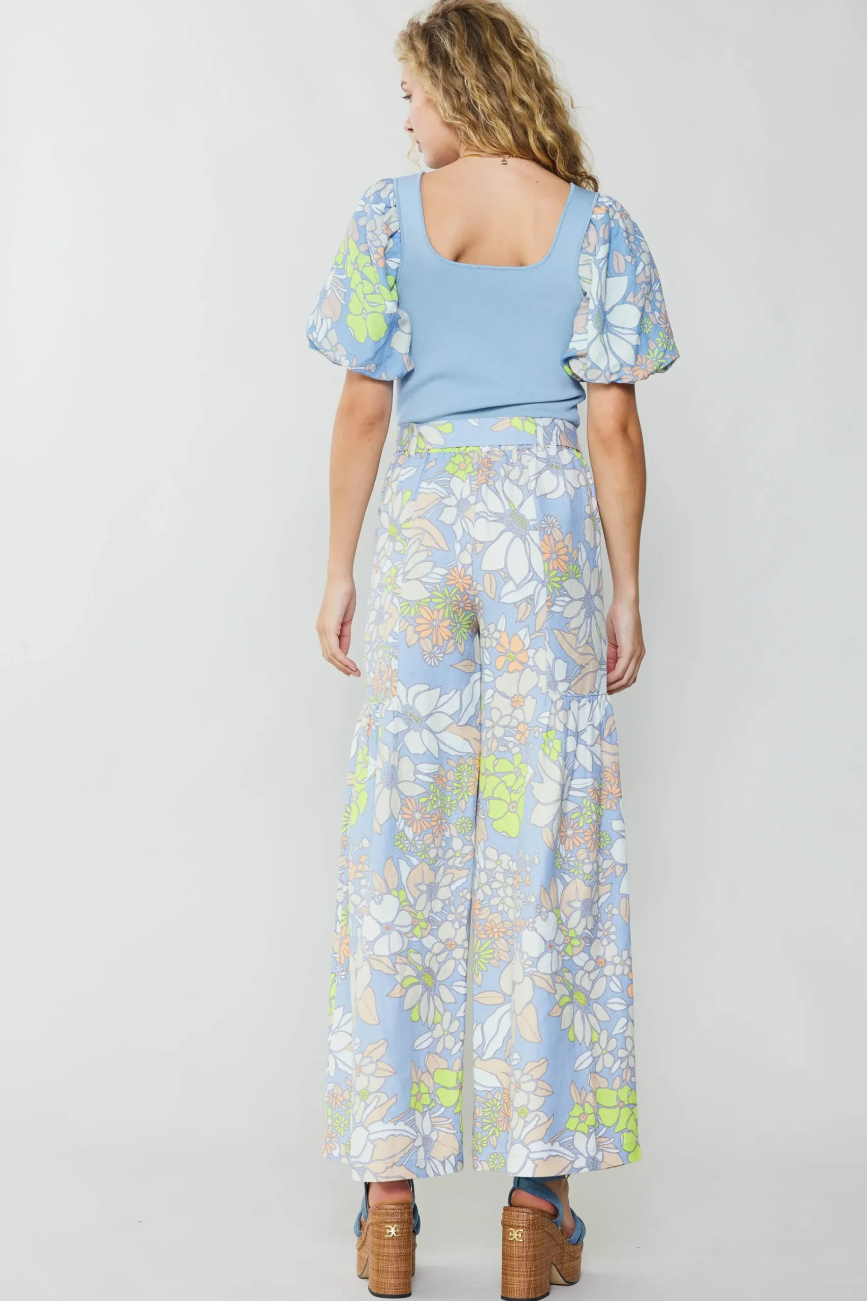 Current Air Pants-Linen Blend Floral Pants BLUE