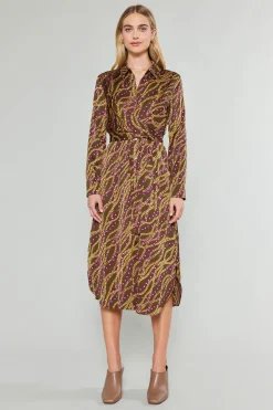 Current Air Midi Dresses-Link Motif Shirt Dress OLIVEWINE