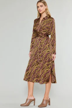 Current Air Midi Dresses-Link Motif Shirt Dress OLIVEWINE