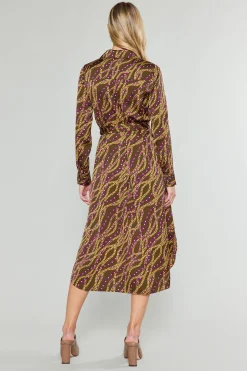 Current Air Midi Dresses-Link Motif Shirt Dress OLIVEWINE