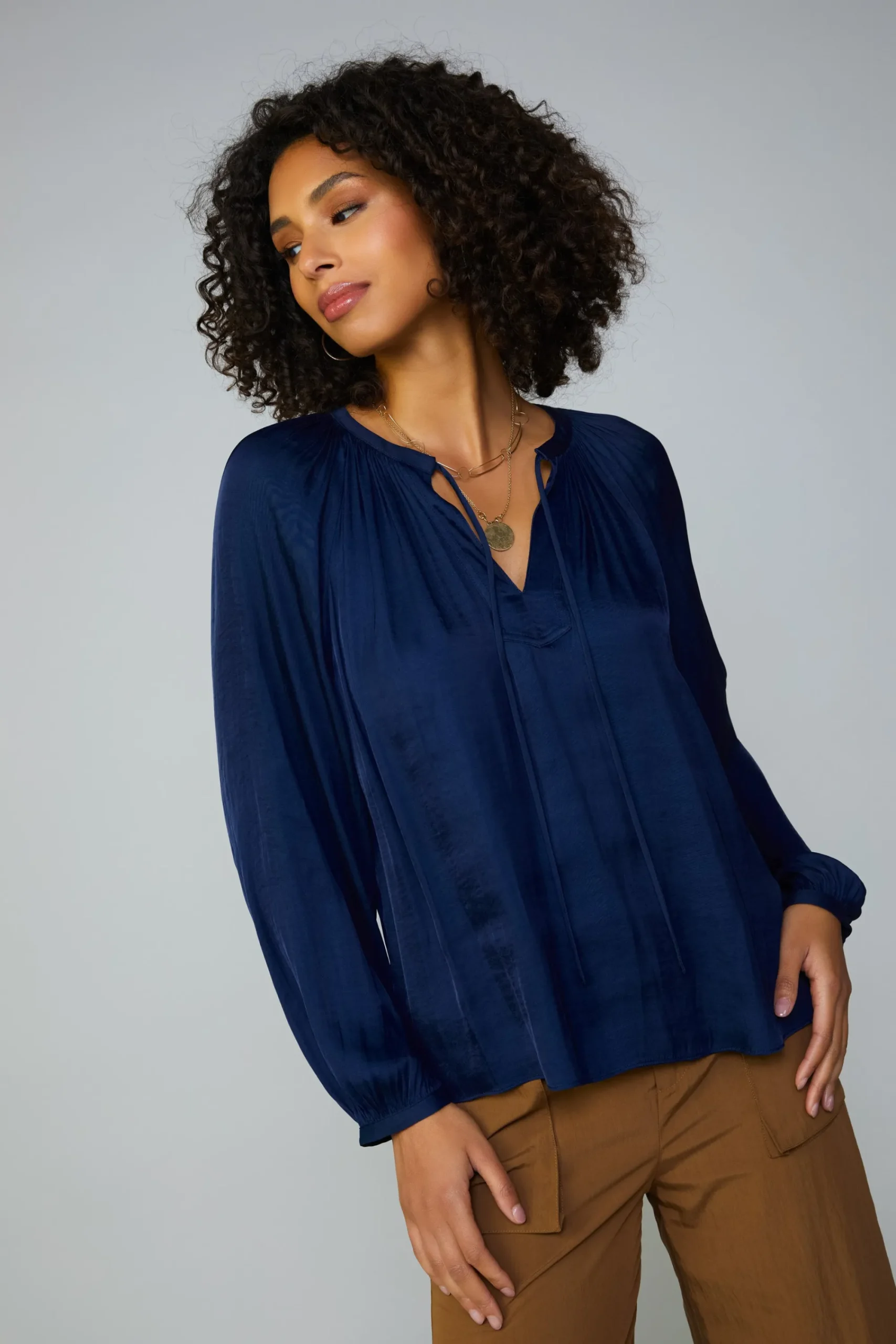 Current Air Long Sleeve Tops-Long sleeve blouse womens NAVY