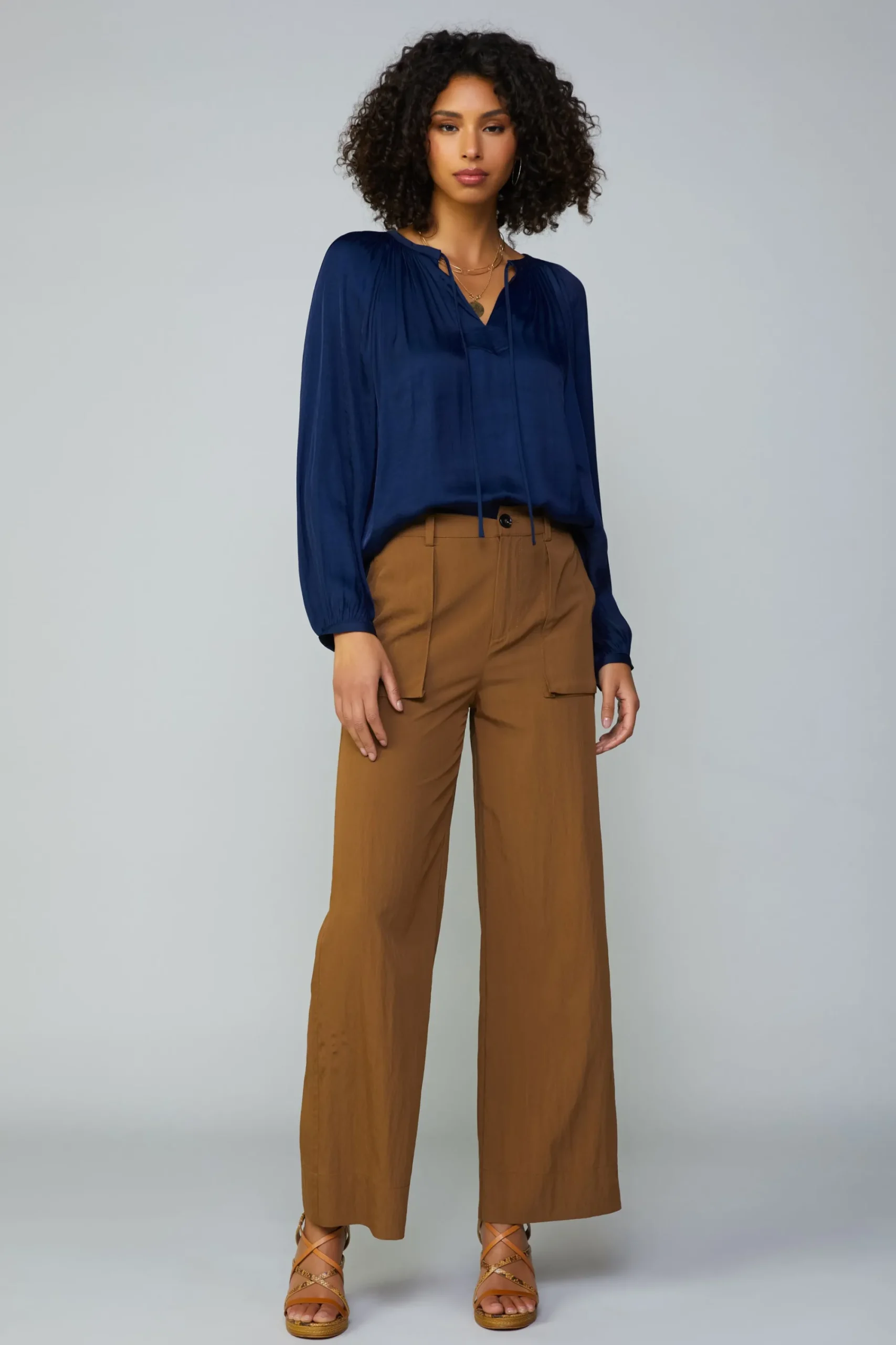 Current Air Long Sleeve Tops-Long sleeve blouse womens NAVY