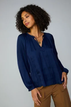 Current Air Long Sleeve Tops-Long sleeve blouse womens NAVY