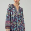 Current Air Long Sleeve Tops-Lurex Floral Blouse PLUMMLT