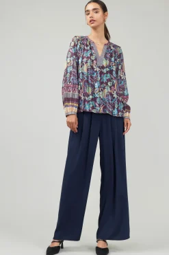 Current Air Long Sleeve Tops-Lurex Floral Blouse PLUMMLT
