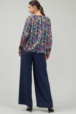 Current Air Long Sleeve Tops-Lurex Floral Blouse PLUMMLT