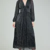 Current Air Maxi Dresses-Lurex Pleated Maxi Dress BLACK