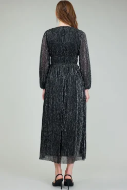 Current Air Maxi Dresses-Lurex Pleated Maxi Dress BLACK