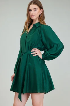 Current Air Mini Dresses-Lustrous Belted Mini Dress JEWELGREEN