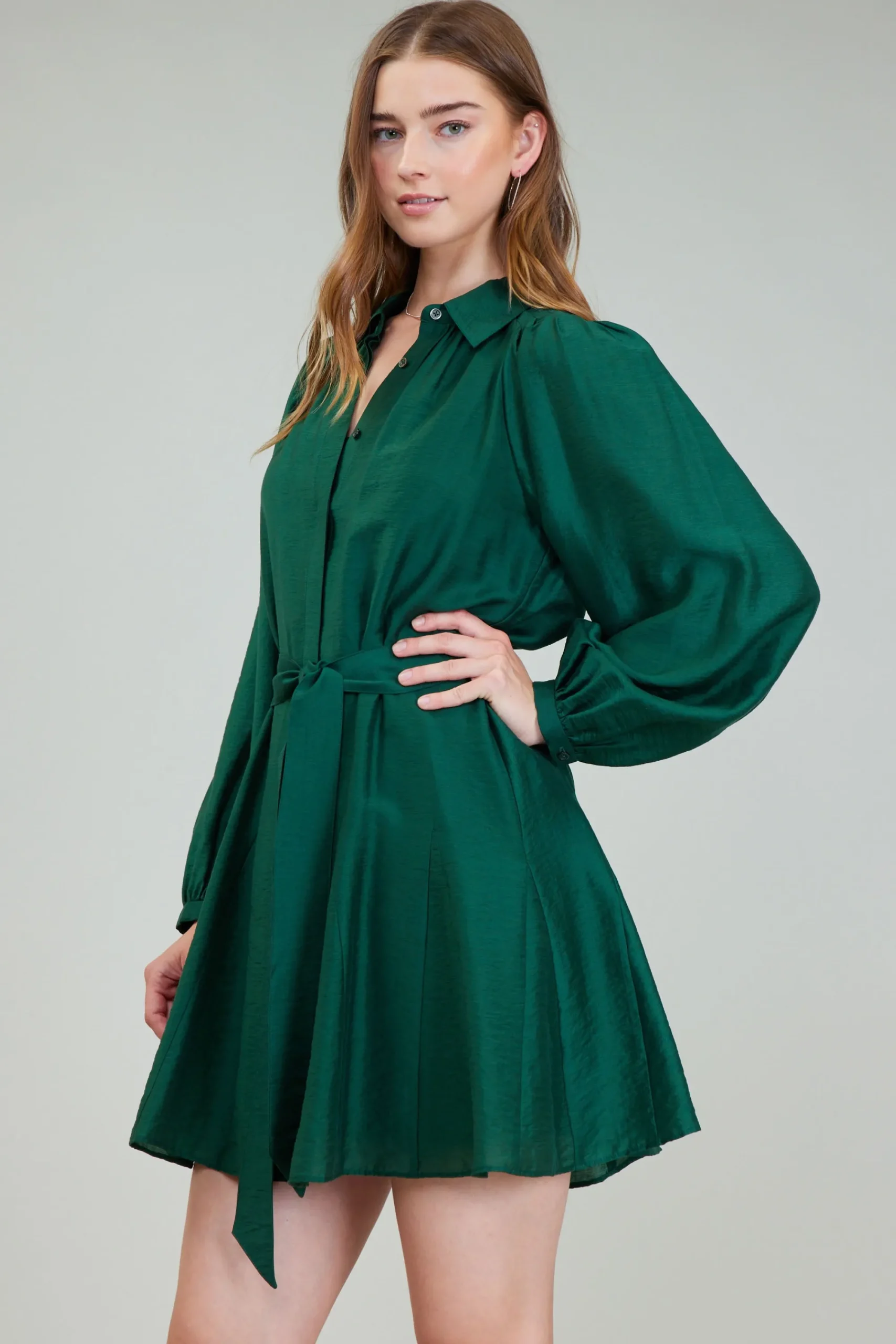 Current Air Mini Dresses-Lustrous Belted Mini Dress JEWELGREEN