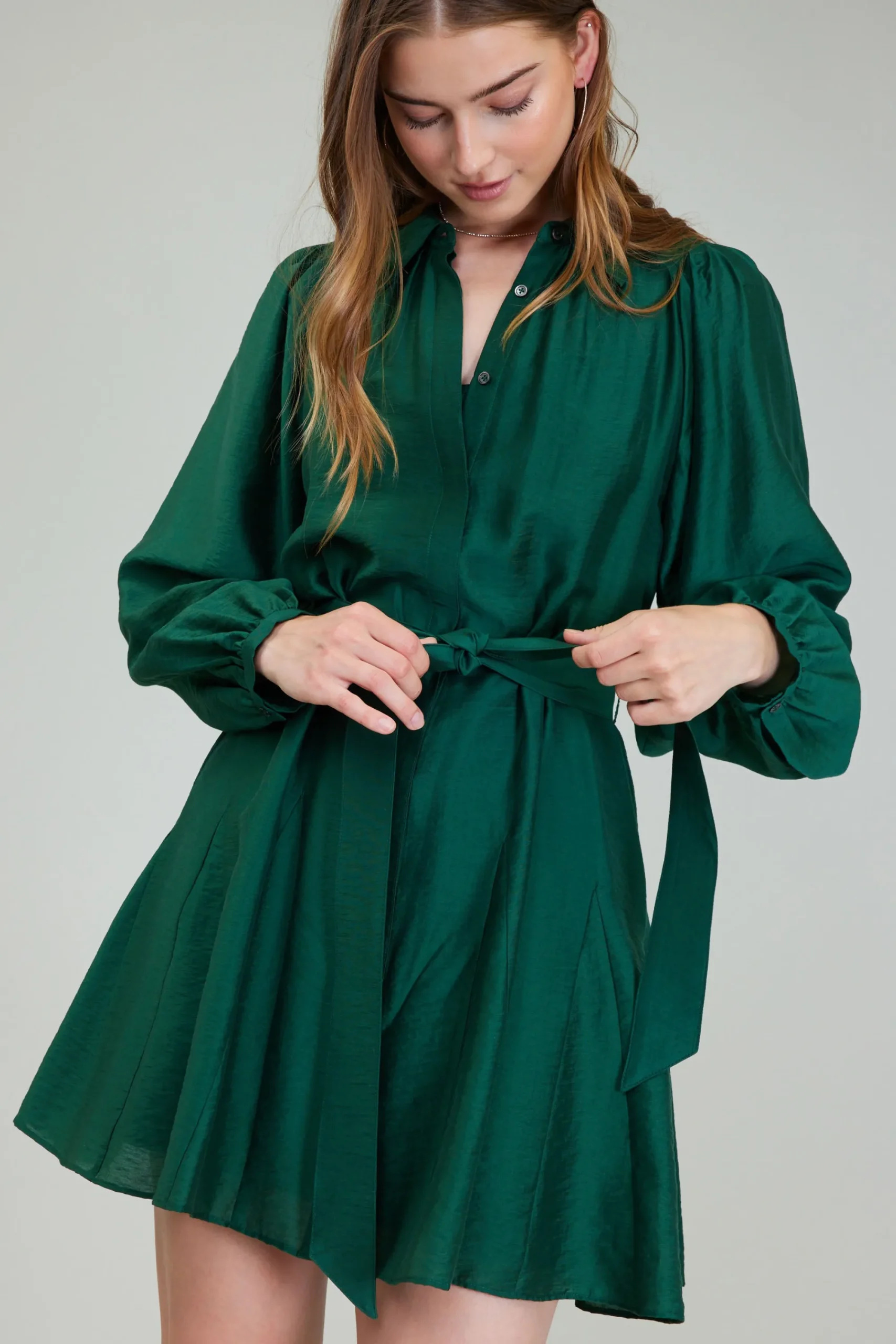 Current Air Mini Dresses-Lustrous Belted Mini Dress JEWELGREEN