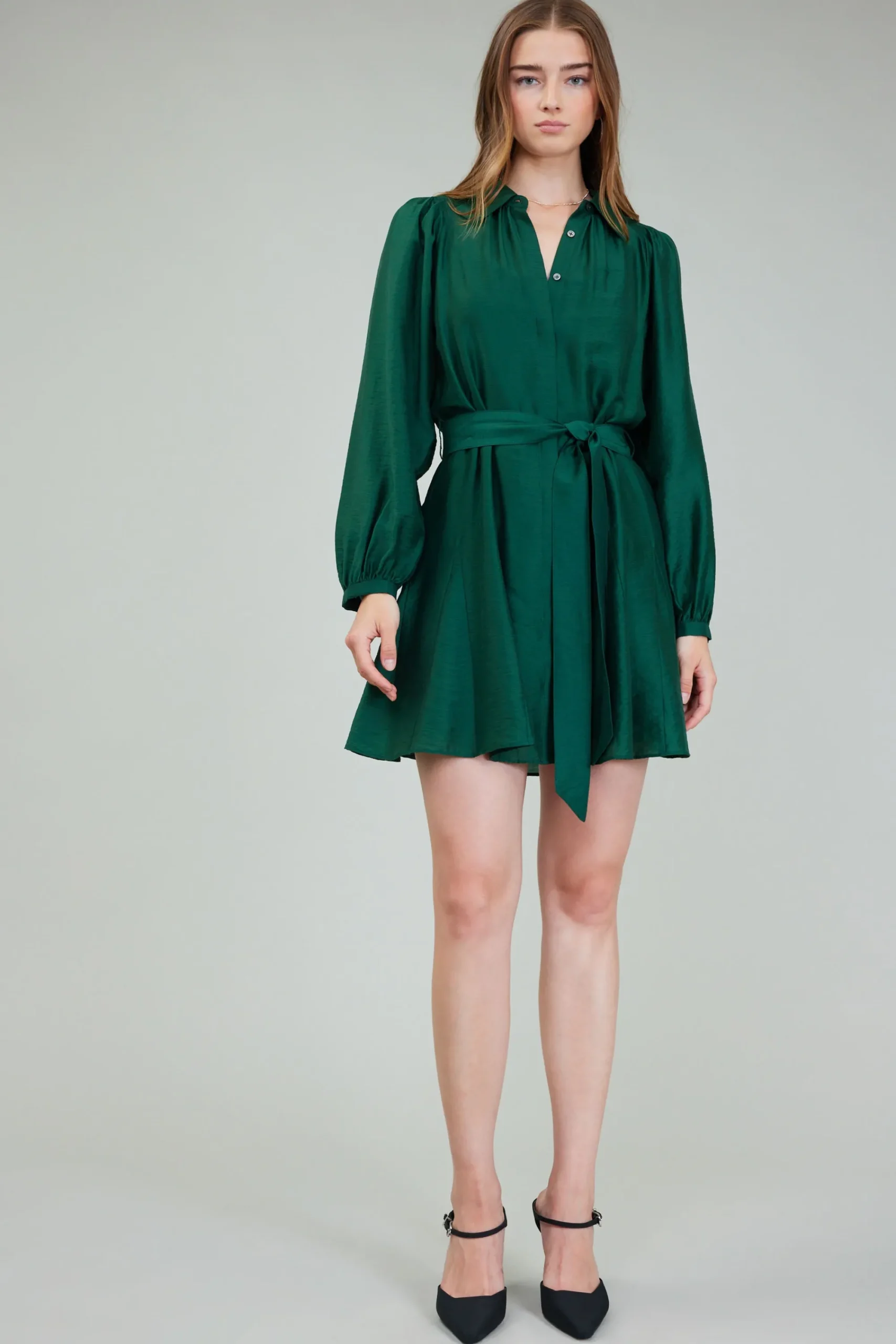 Current Air Mini Dresses-Lustrous Belted Mini Dress JEWELGREEN